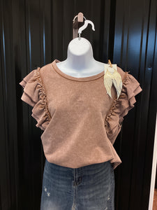 Brown Ruffled Sleeve Top