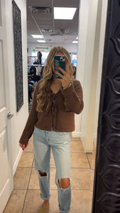 Brown front tie cardigan