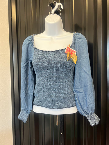 Smocked Denim Top