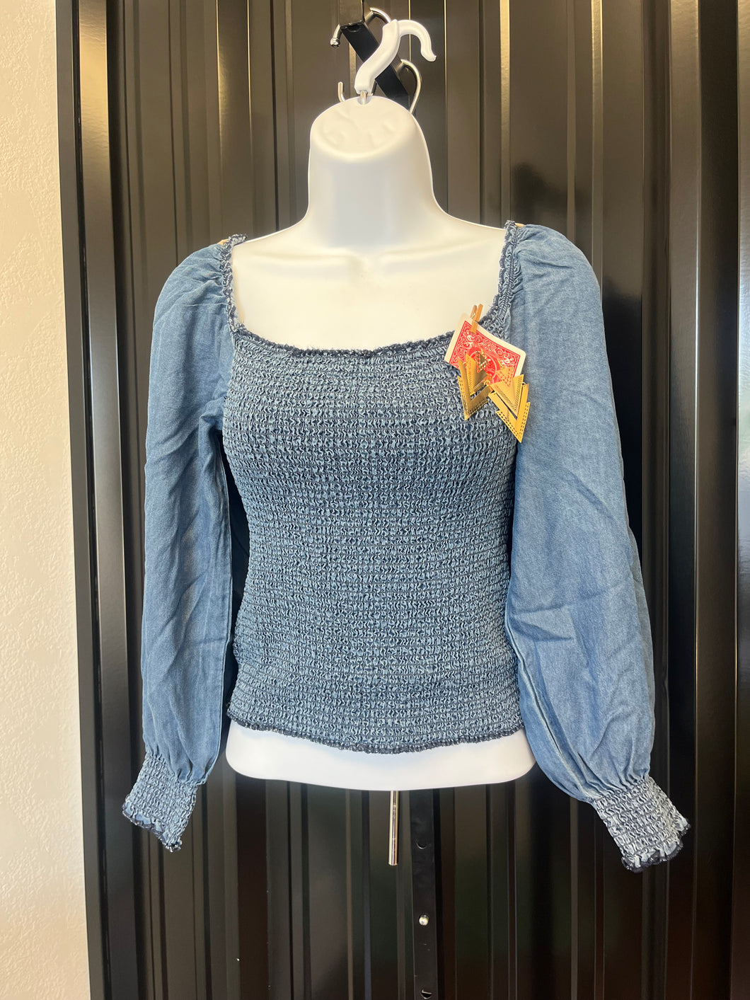 Smocked Denim Top