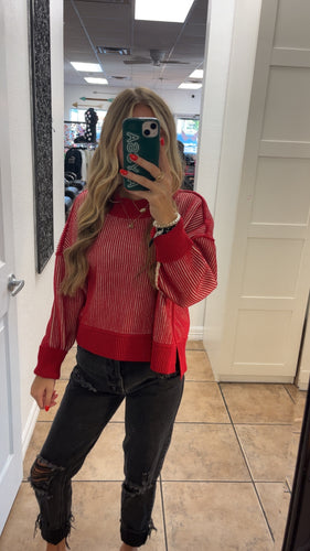 Red striped cropped sweater