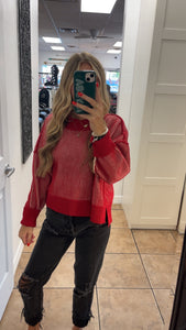 Red striped cropped sweater