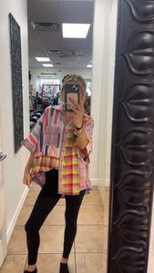 Multi Pattern Pink Button Up Top