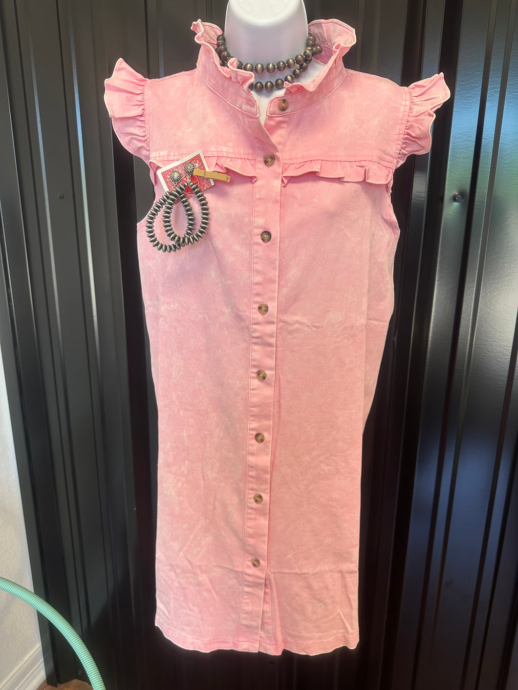 Pink Denim Buttoned Dress