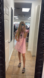 Pink Denim Buttoned Dress