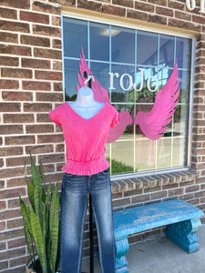 Pink Ruffled Open Back Tank Top