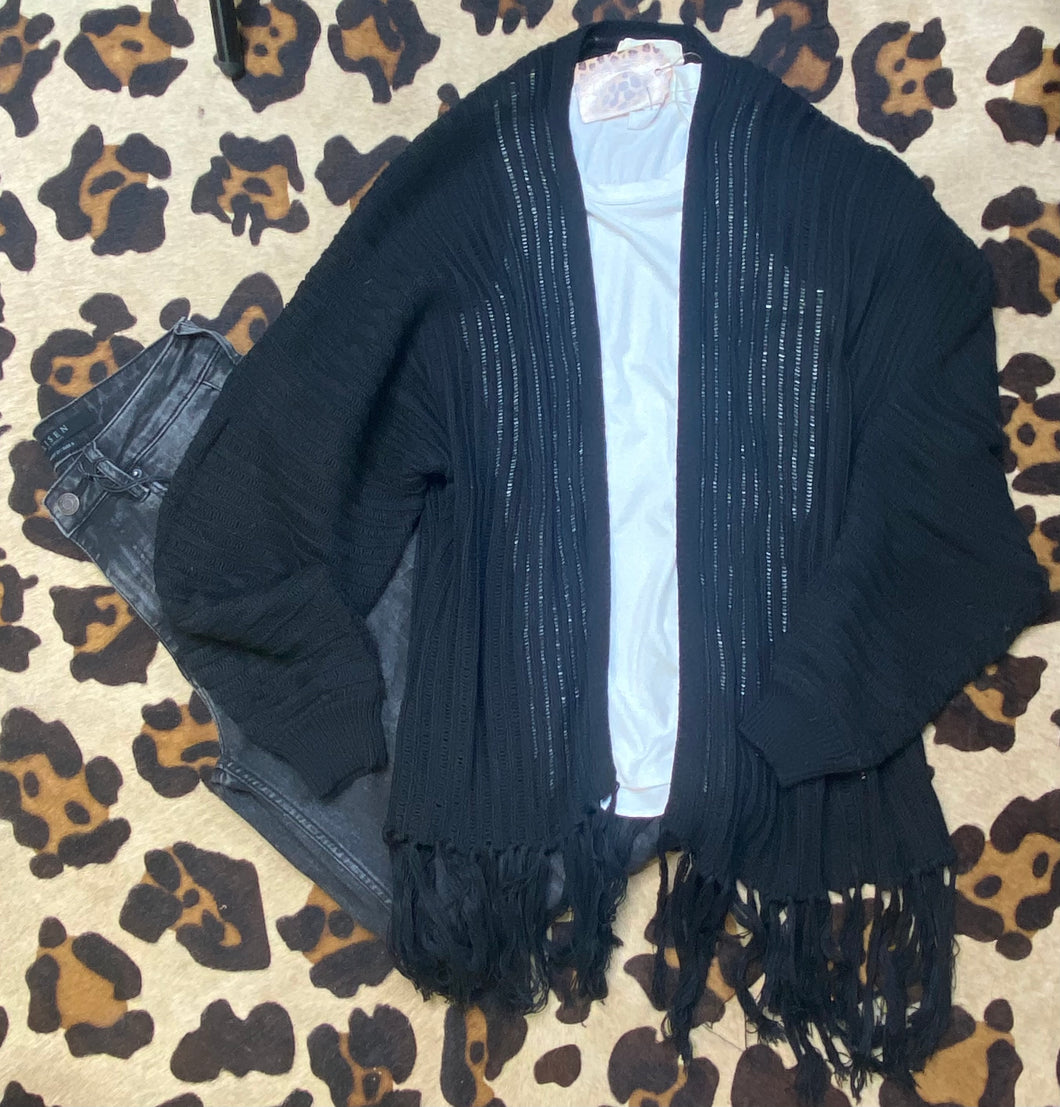 Black Fringe Hem Cardigan