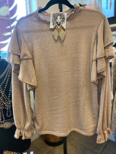 Ruffled Shoulder Sweater Latte
